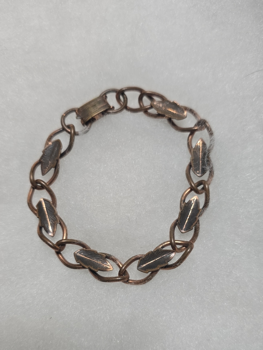 Vintage Copper Feather Link Bracelet - Women Jewelry